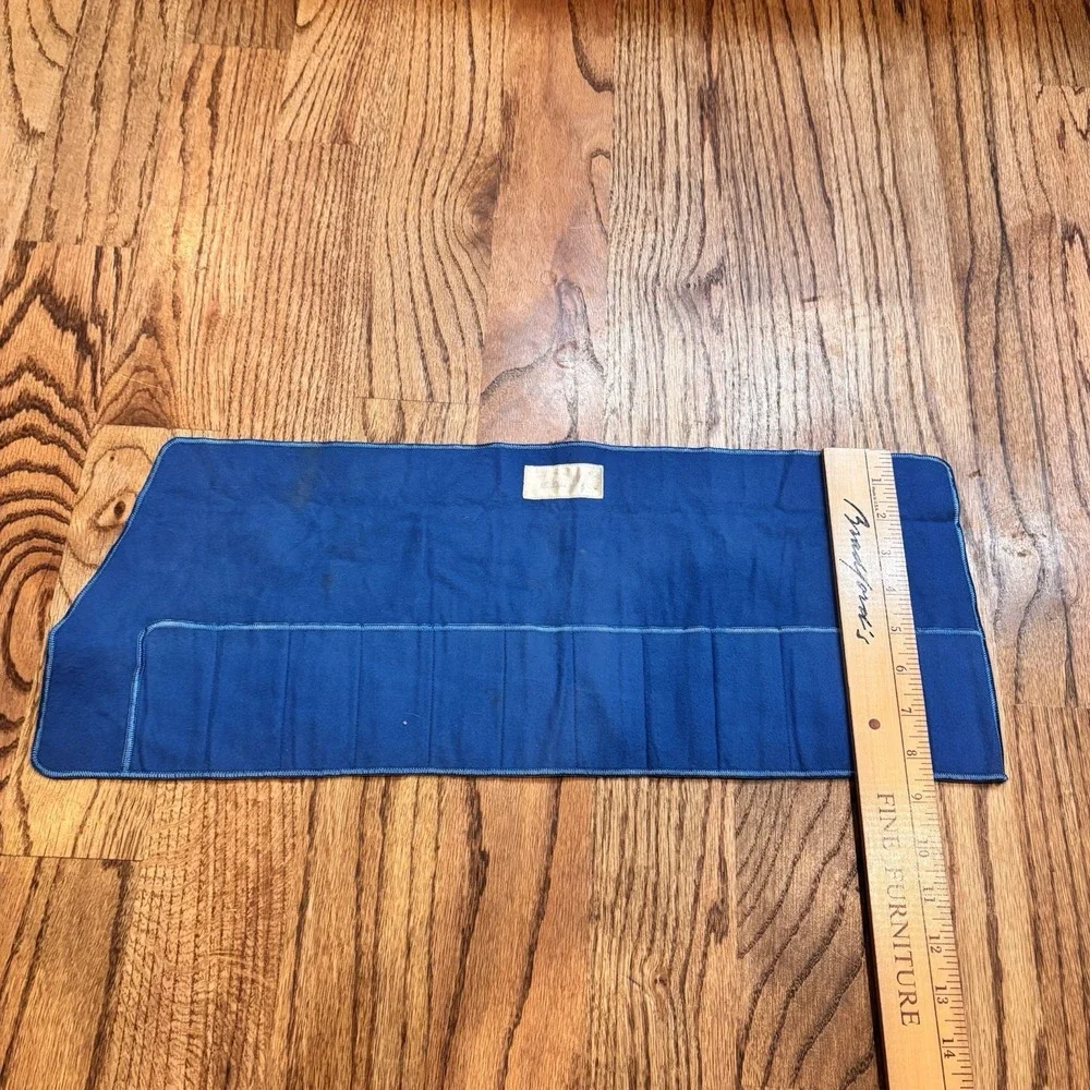 Vintage Fisher Co Jewelers Silverware Roll 12 Slot Tarnish Resistant Blue 22x8.5